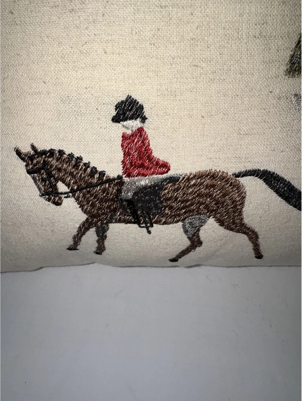 Retreat by Secret Celebrity Embroidered Horse Equestrian Decorative Pillow Beige